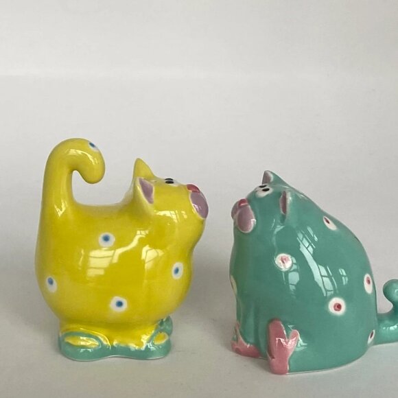 Fitz and Floyd 1985 FANTASY FAIR Cats W/Polka Dots Salt and Pepper Shakers - Picture 6 of 8